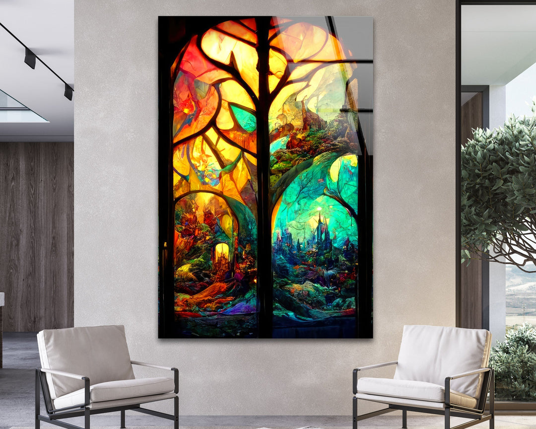 Castle & Forest Stained Glass Wall Art stained glass wall art, stained glass wall decor