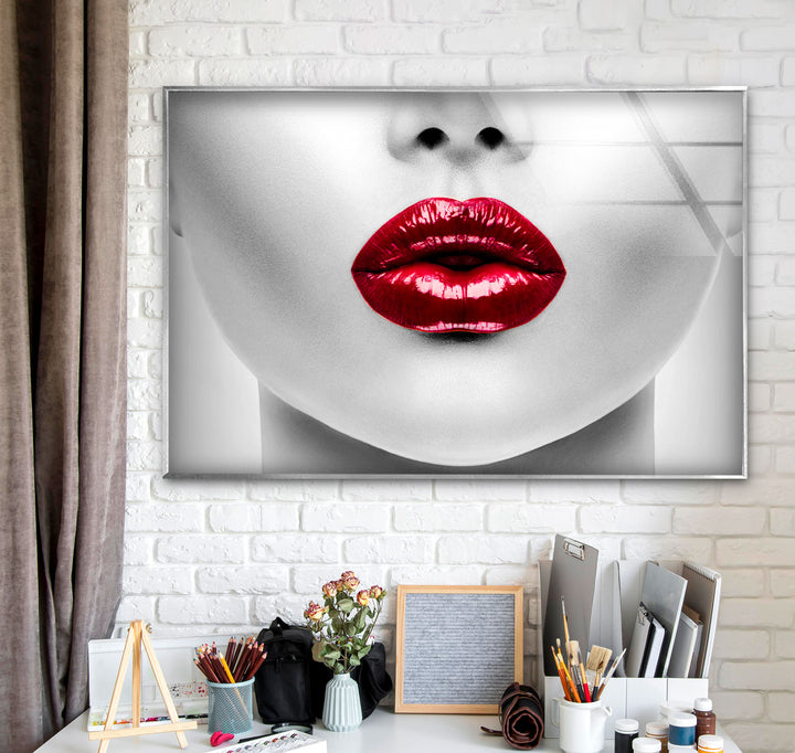 White Woman Red Lips Glass Art Painting & Cool Art Prints