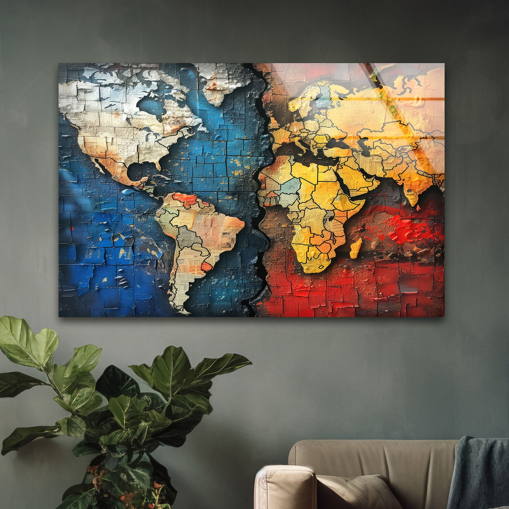 Blue World Map Cool Glass Photos & Wall Art Decor