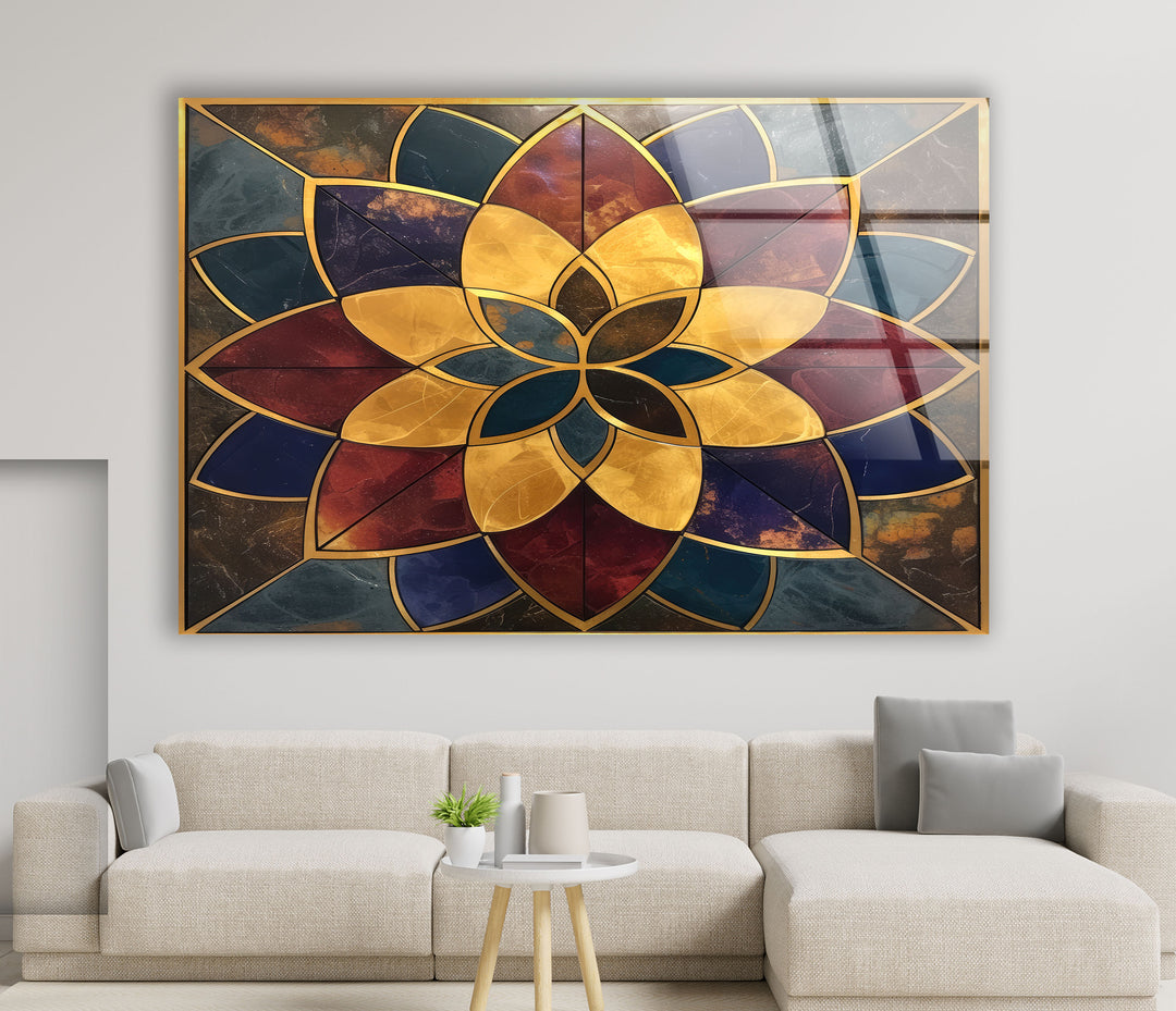 Marble Lotus Flower Glass Wall Art glass art painting, glass art for the Wall