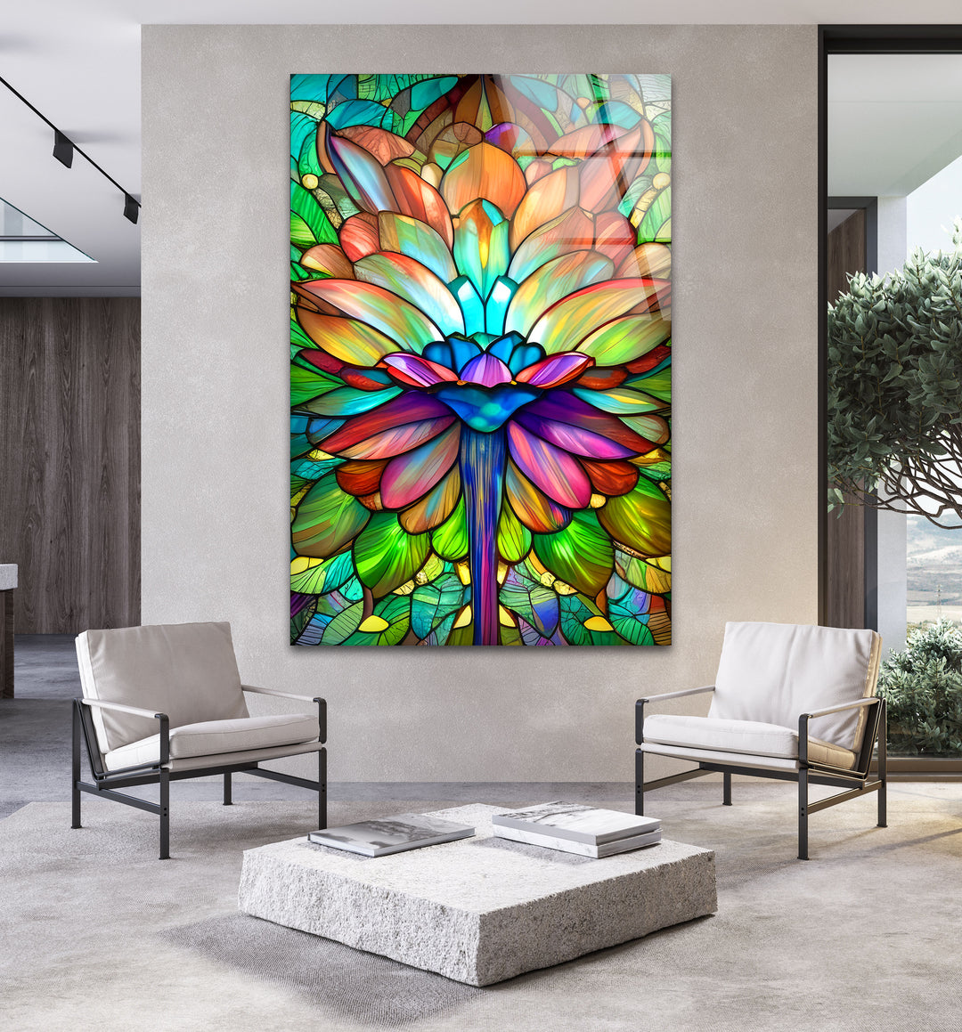 Stained Glass Lotus Flower Glass Wall Art, picture on glass wall art, photos printed on glass