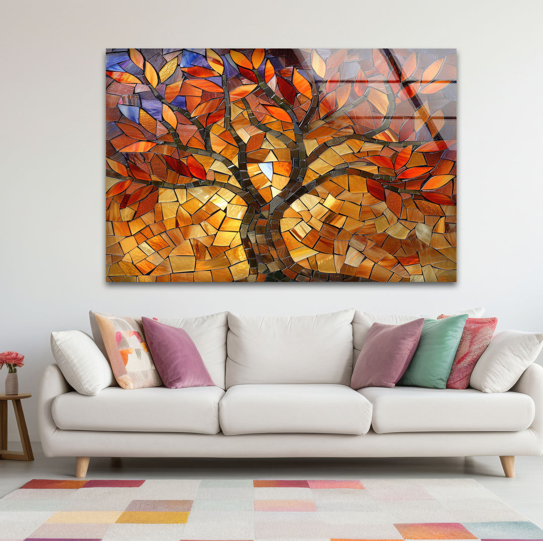 Mosaic Tree of Life Glass Wall Art print on glass, glass printed photos