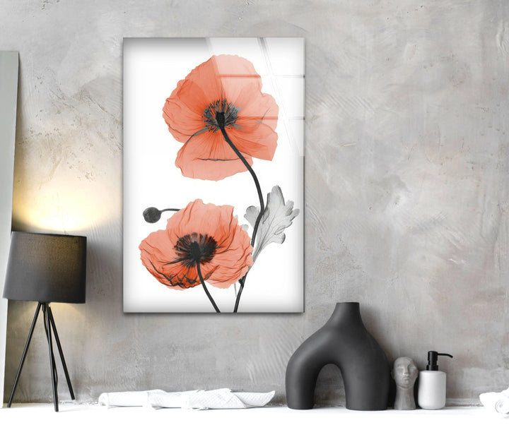 Albert Koetsier Red Soft Poppy Glass Wall Art, stained glass wall art, stained glass wall decor