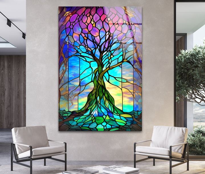 Stained Purple Life of Tree Glass Wall Art custom glass photo prints, large glass prints