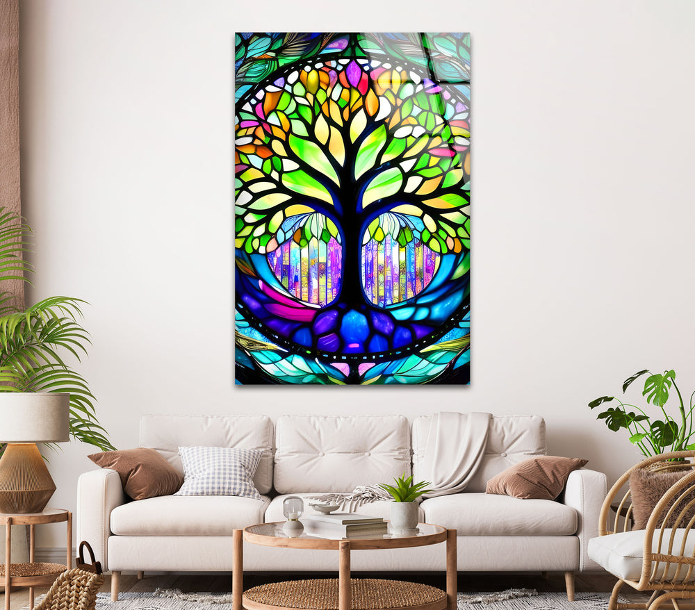 Stained Life Of Tree Glass Wall Art, glass wall decor, glass wall art decor