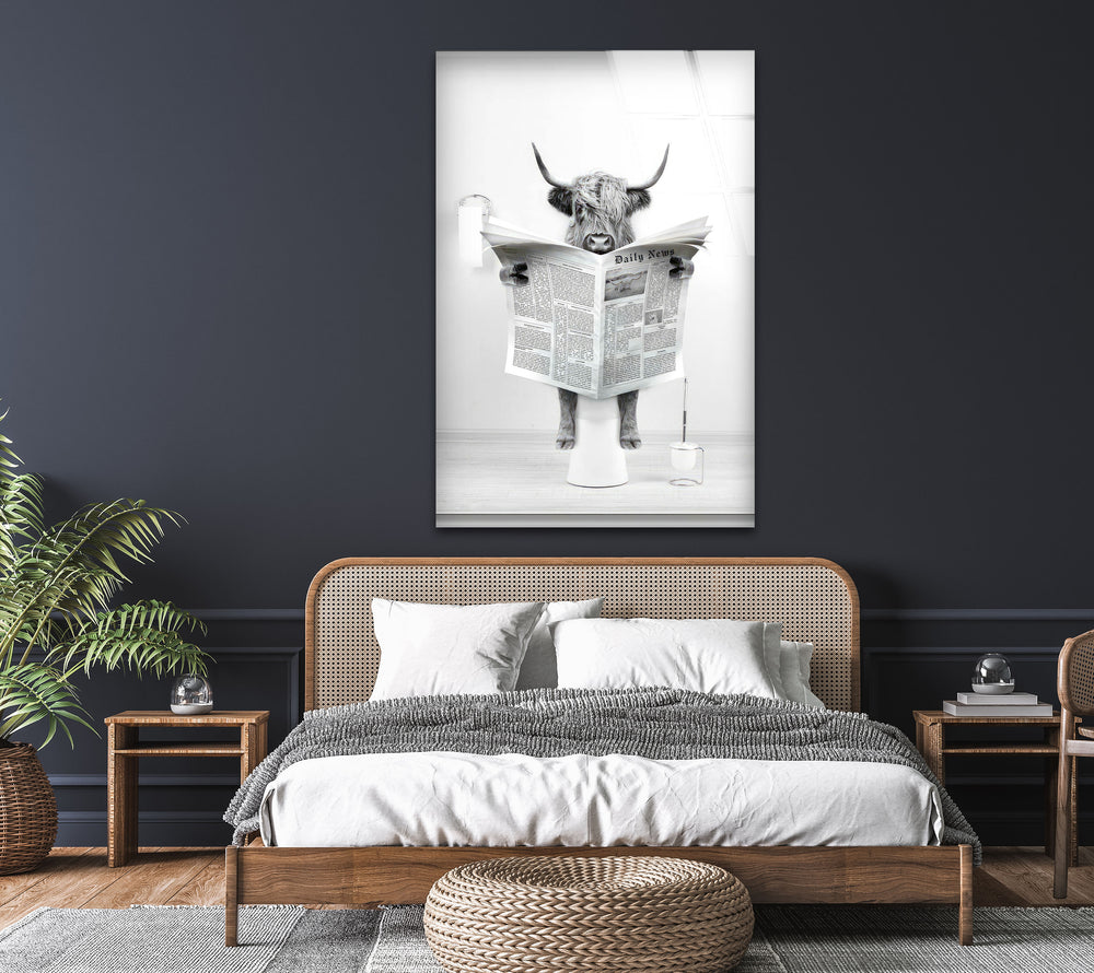 Cow Toilet Glass Wall Art photo print on glass, prints on glass wall art