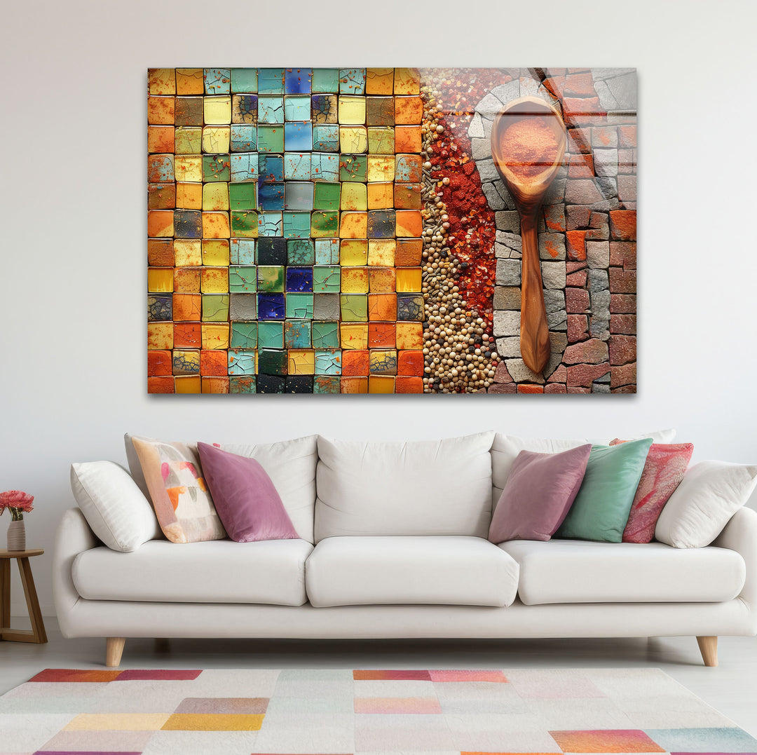 Mosaic Herbs Glass Wall Art,  glass wall decor, glass wall art decor