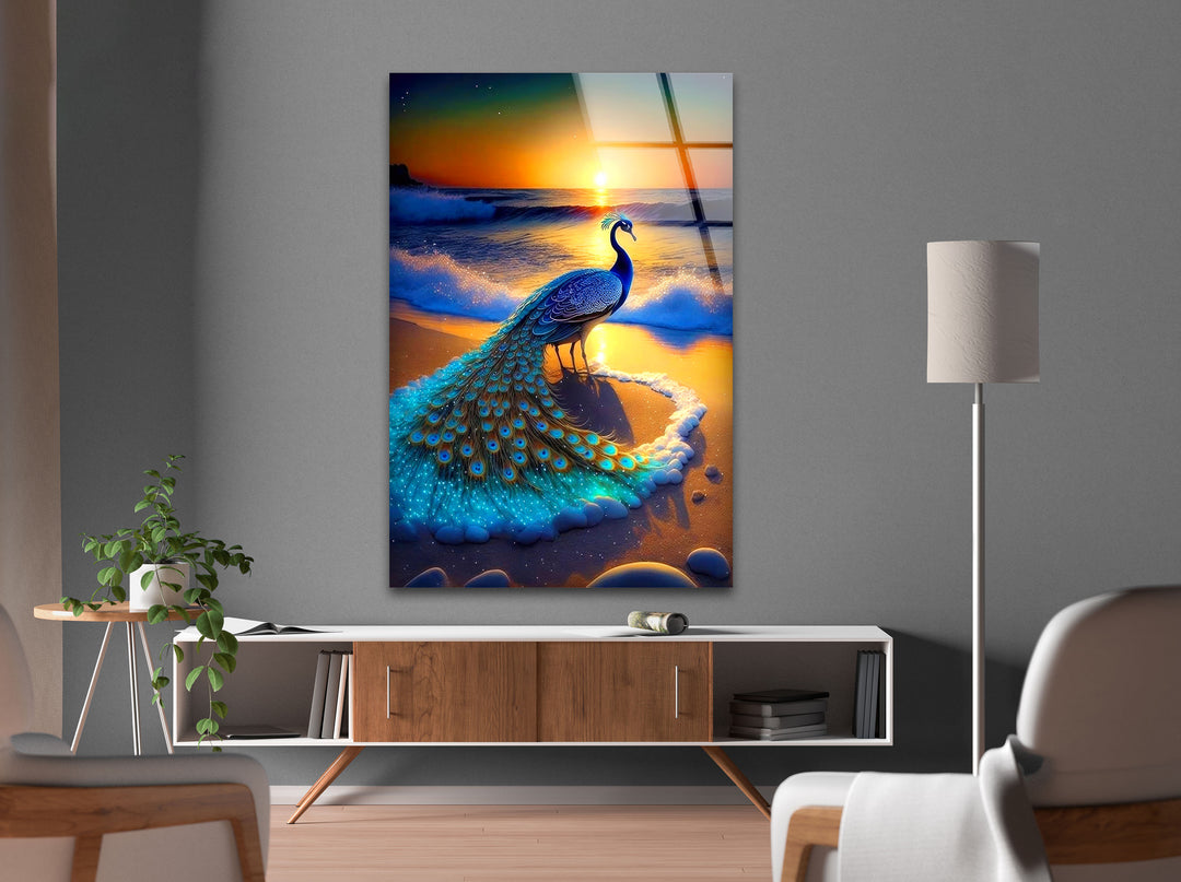 Colorful Peacock Glass Wall Art custom glass photo prints, large glass prints