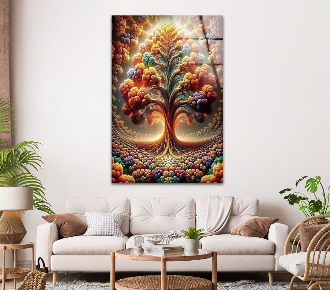 Colored Life of Tree Glass Wall Art picture on glass wall art, photos printed on glass