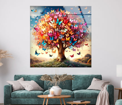 Butterfly Tree Glass Wall Art