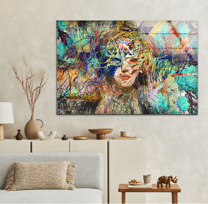 Fashion Illustration Woman Face Tempered Glass Wall Art - MyPhotoStation