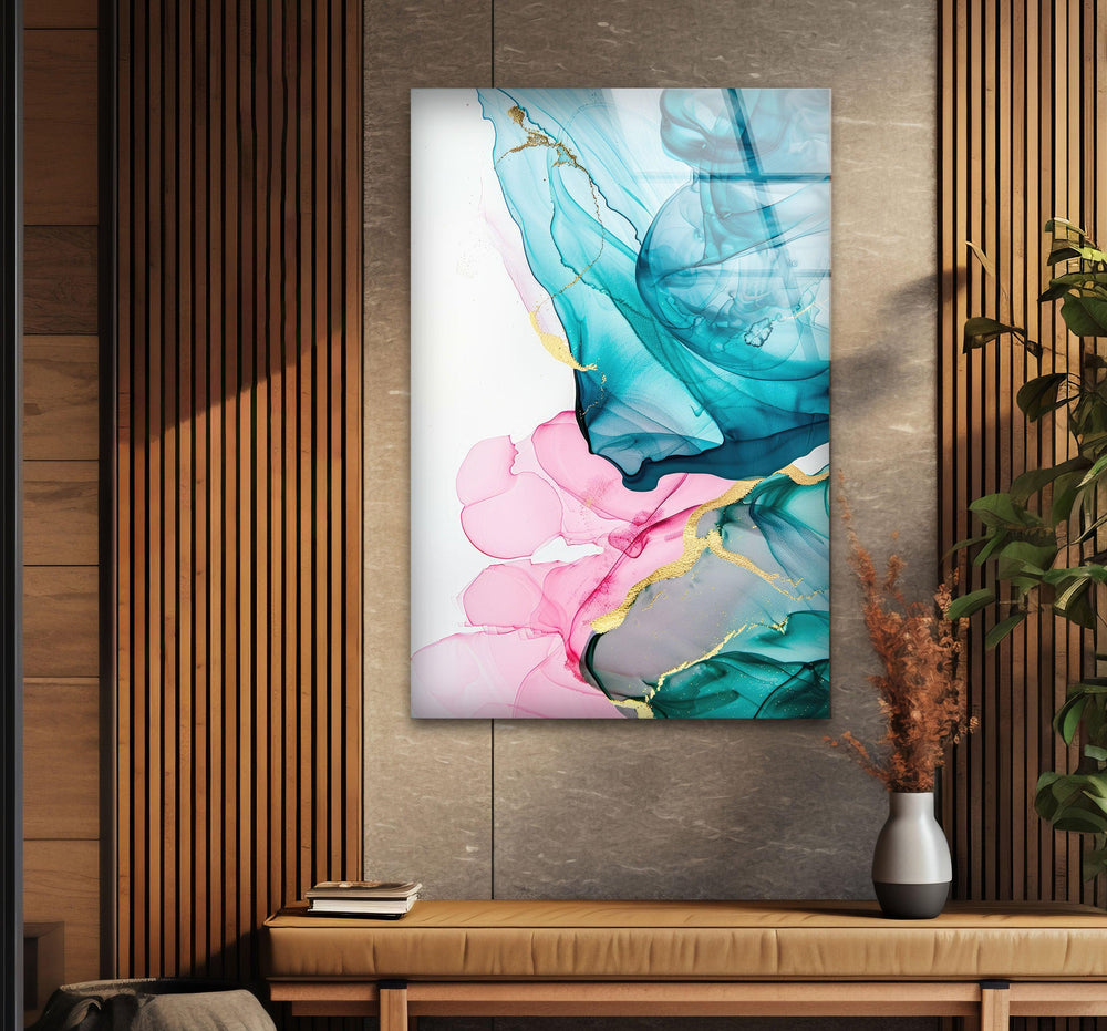 Pink and Turquoise Abstract Glass Printing Wall Arts artdesigna wall art