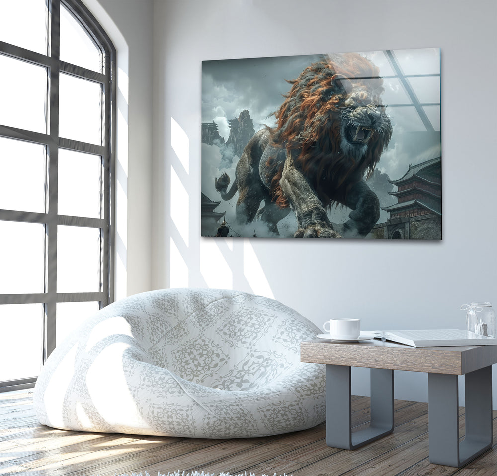 Big Chinese Lion Glass Wall Art print on glass, glass printed photos