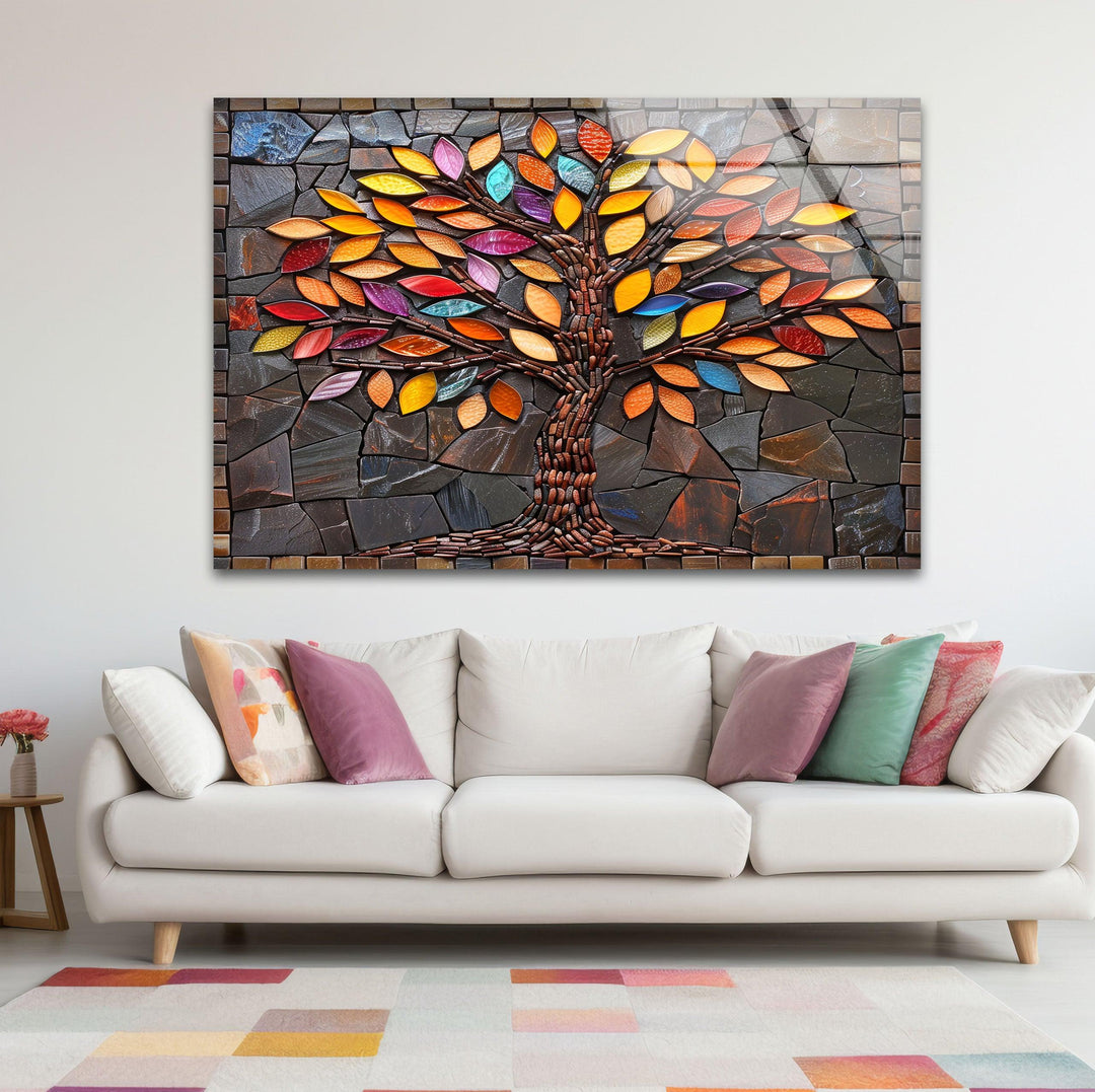 Colored Stained Tree Glass Wall Art picture on glass wall art, photos printed on glass