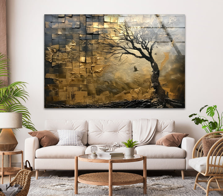 Faded Forest Golden Abstract Tempered Glass Wall Art - MyPhotoStation - Personalize your home with Custom Glass Pictures and Prints. Our glass photo prints for walls offer a unique way to display cherished memories. Explore modern glass wall art and elegant glass frames picture options. Shop now for high-quality, vibrant wall decor with free shipping.