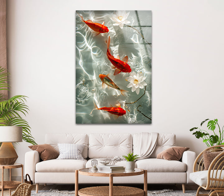 Japanese Fishes Glass Wall Art print on glass, glass printed photos