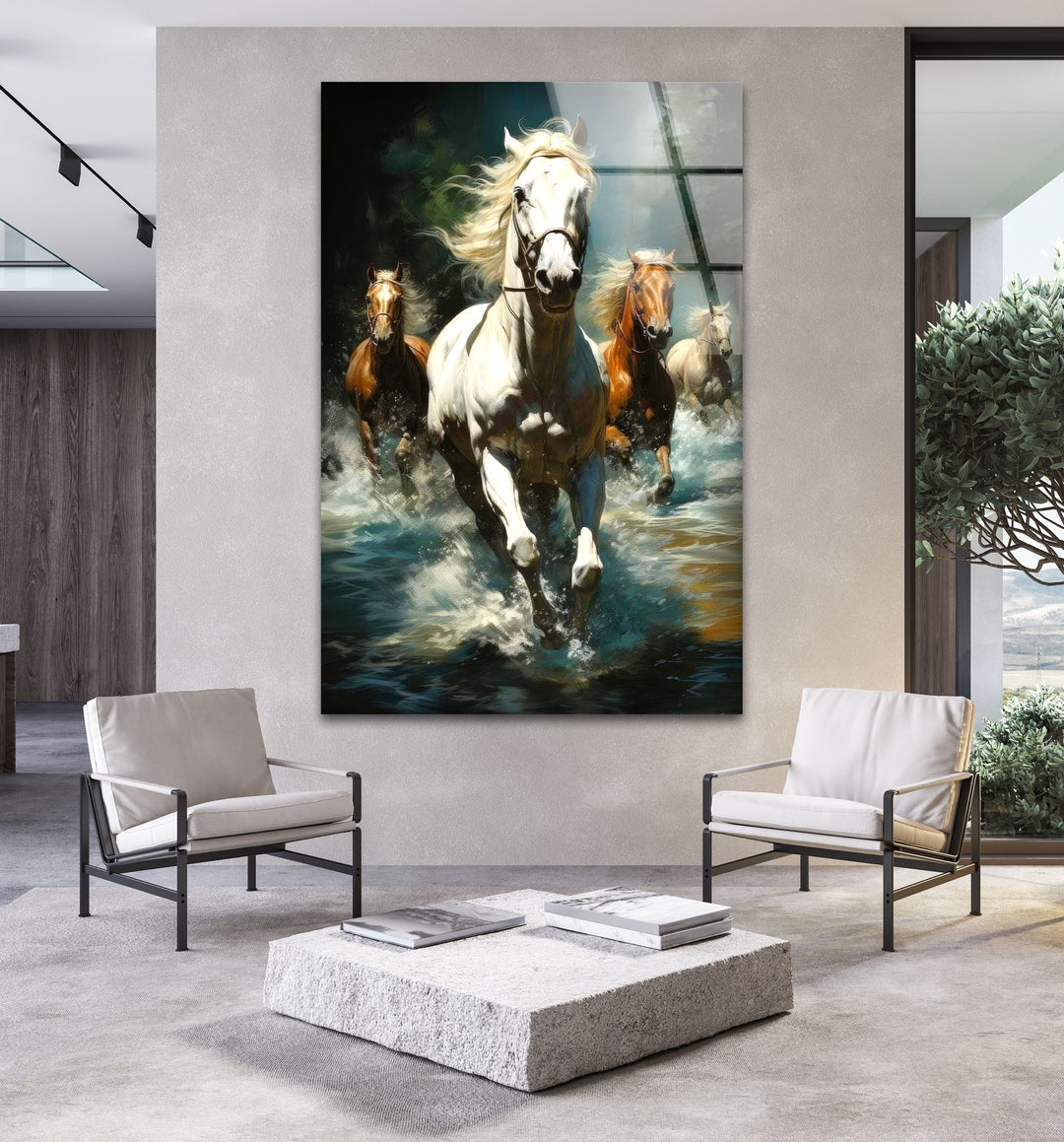 Horses Running Glass Wall Art print on glass, glass printed photos