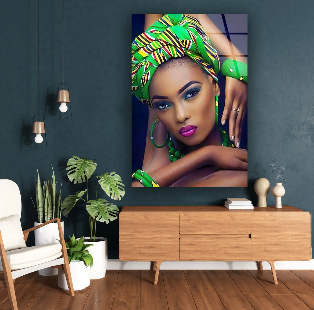 Cool African Woman Glass Wall Art