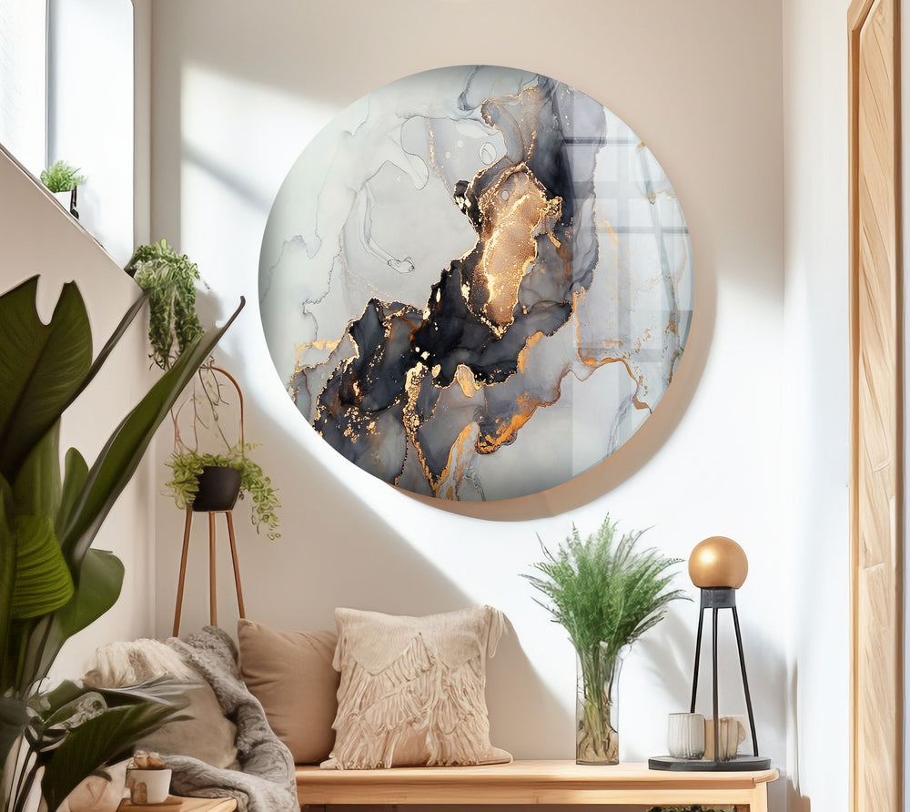 Gray Alcohol ink Art | Gold Abstract Glass Wall Art 