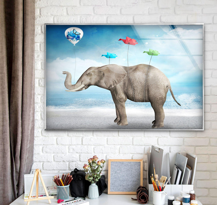 Surreal Elephant Glass Wall Art custom glass pictures, glass art prints