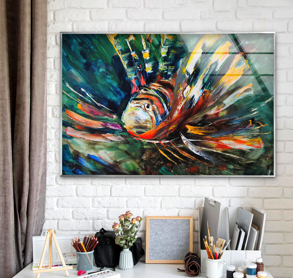 Fish Oil Paint Glass Wall Art print picture on glass, Tempered Glass Wall Art