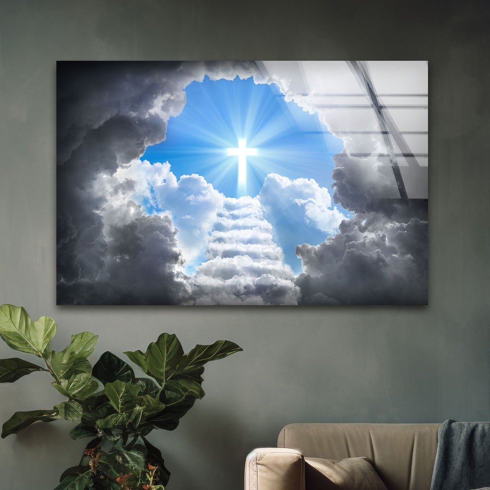 A Cross of Light Shining Modern Glass Wall Art Decor