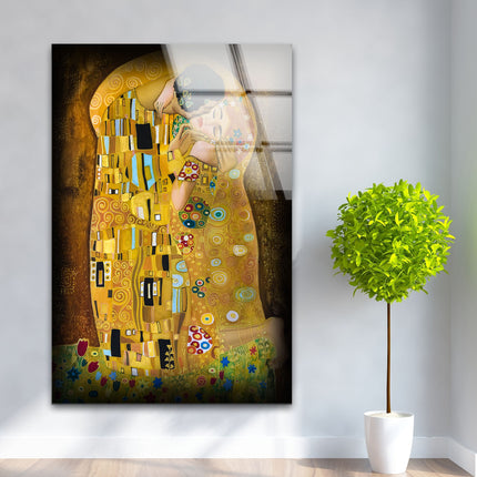 Gustav Klimt The Kiss Glass Wall Art