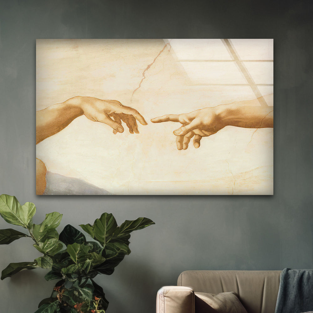 Michelangelo The Creation of Adam Modern Glass Wall Art Decor