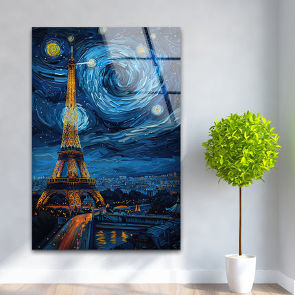 Eiffel Tower and Paris Vincent van Gogh Glass Wall Art