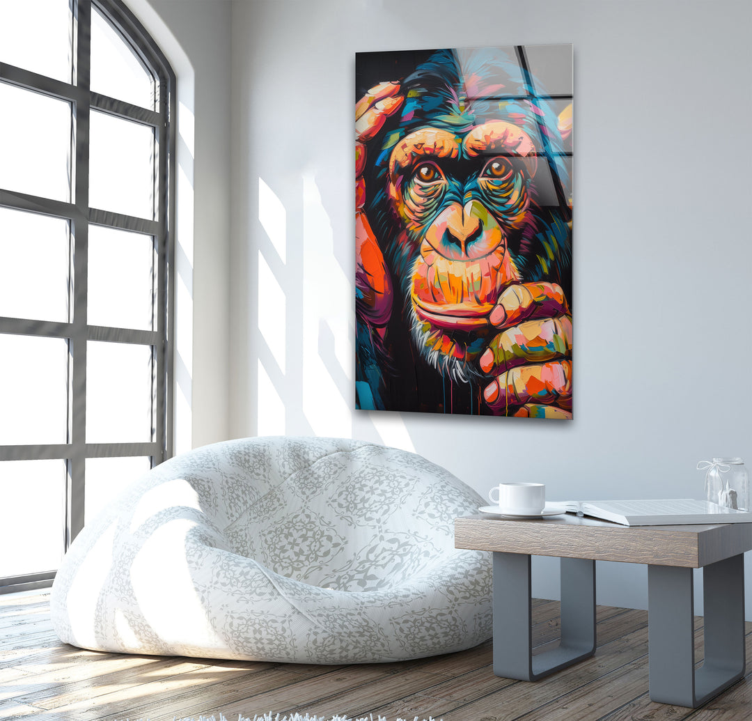 Colorful Chimpanzee Glass Wall Art glass image printing, glass prints from photos