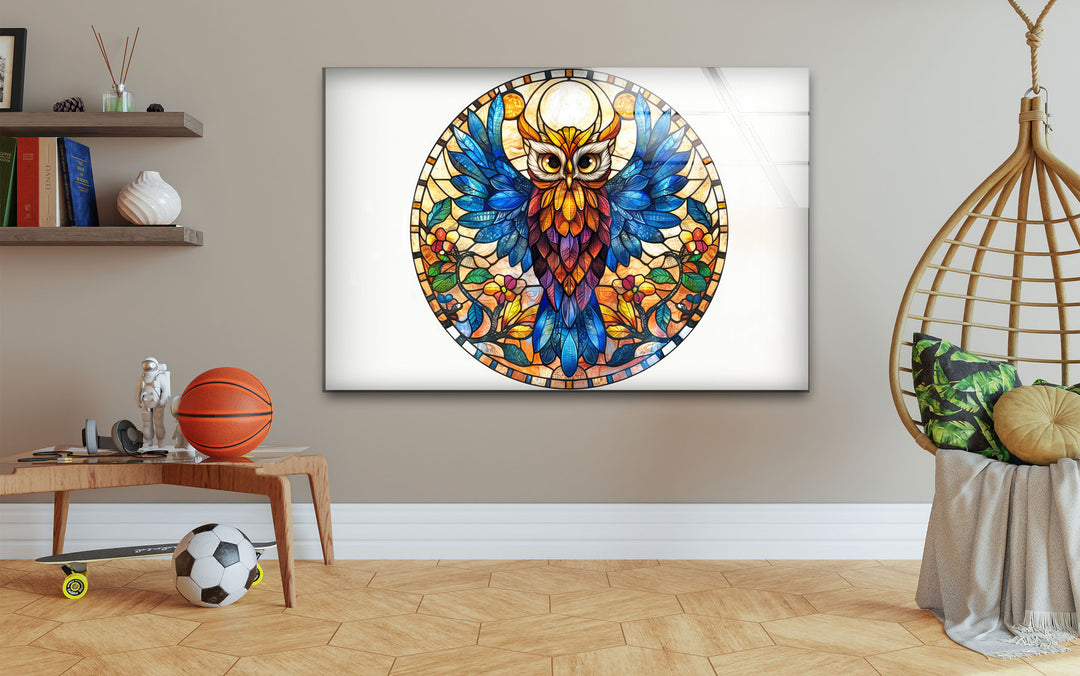 Owl Stained Acrylic Glass Wall Art glass pictures for Wall, glass prints wall art