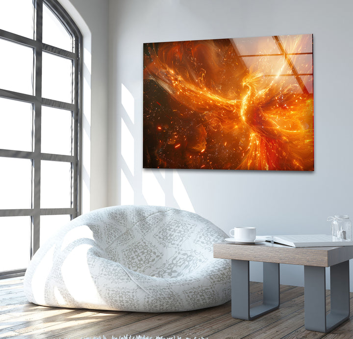 Fire Phoenix Glass Wall Art custom glass photo prints, large glass prints