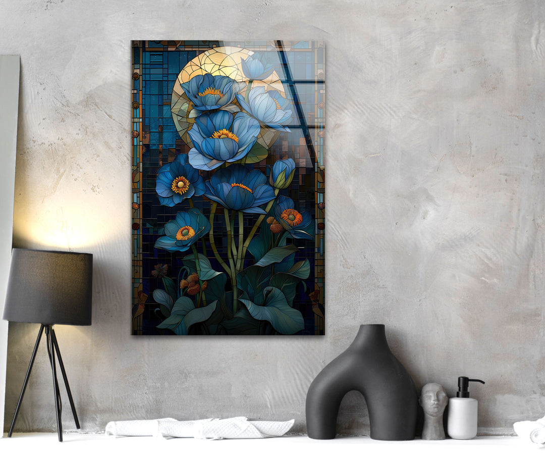 Placid Moonligiht Flower Glass Wall Art, stained glass wall art, stained glass wall decor