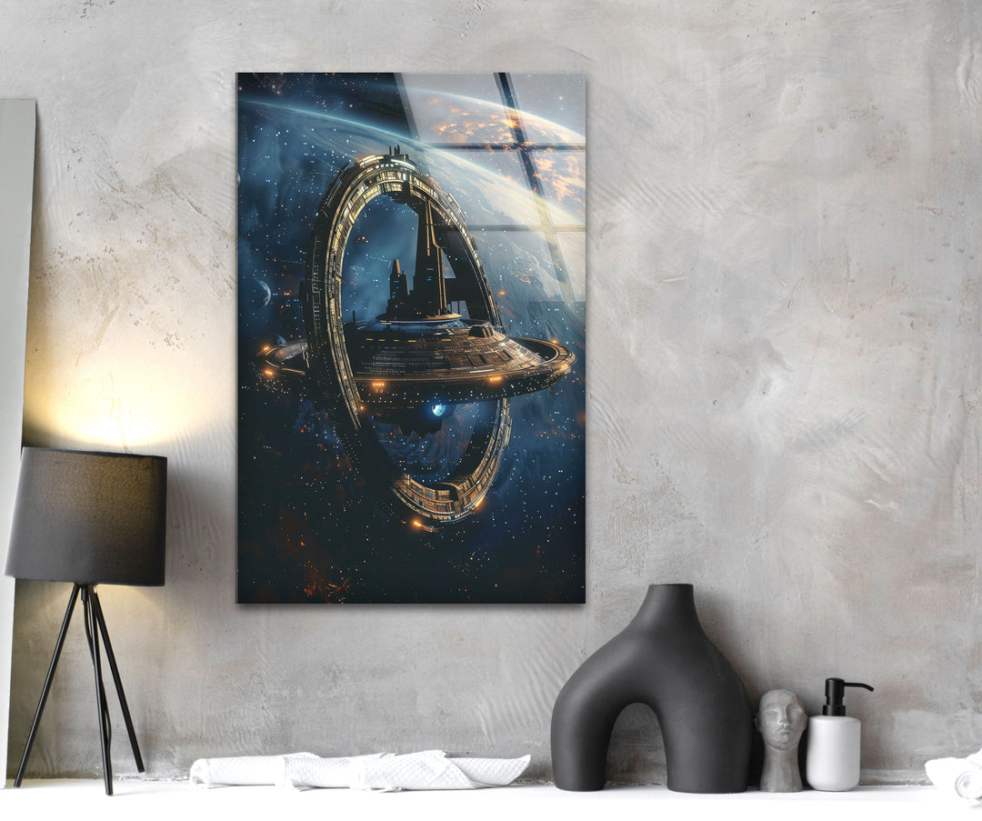 Spaceship Glass Wall Art, picture on glass wall art, photos printed on glass