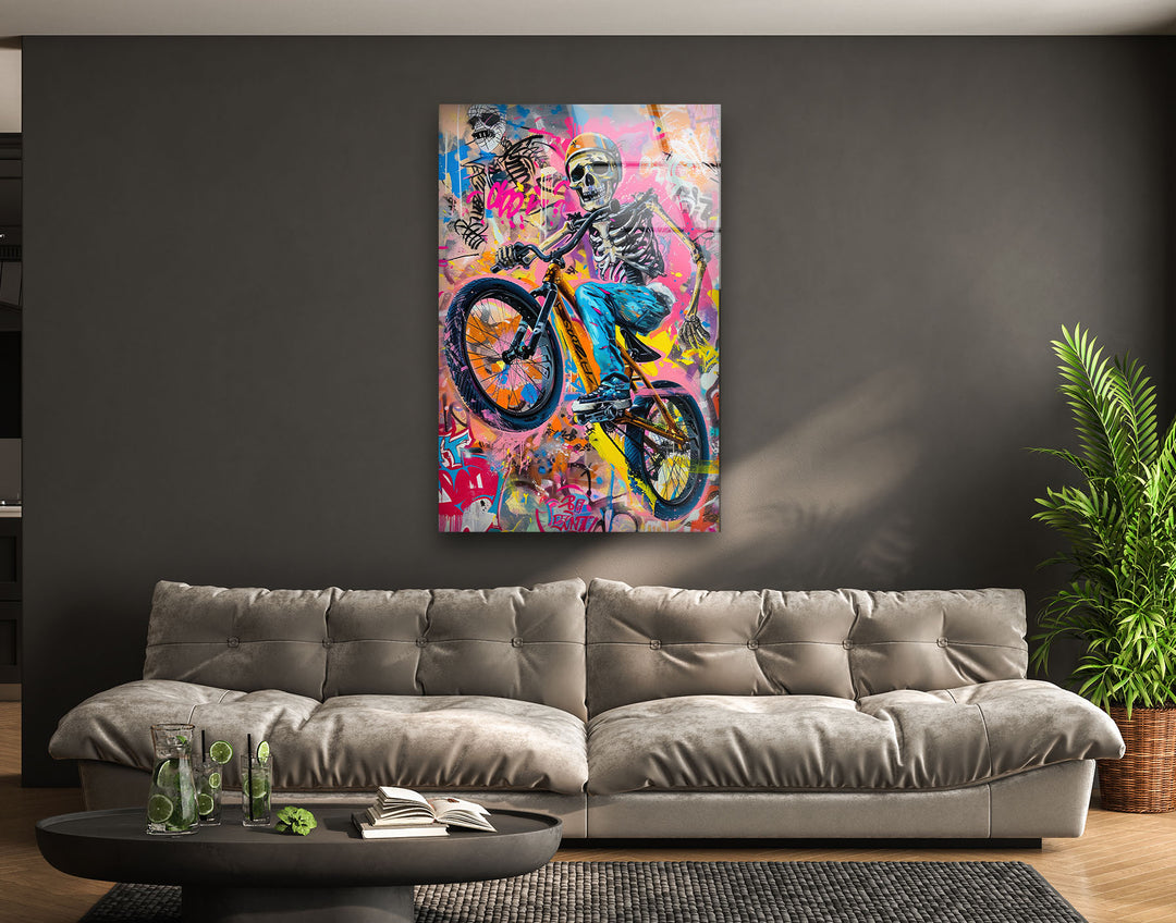 Skeleton Colorful Painting Cool Glass Art & Wall Art Home Decor