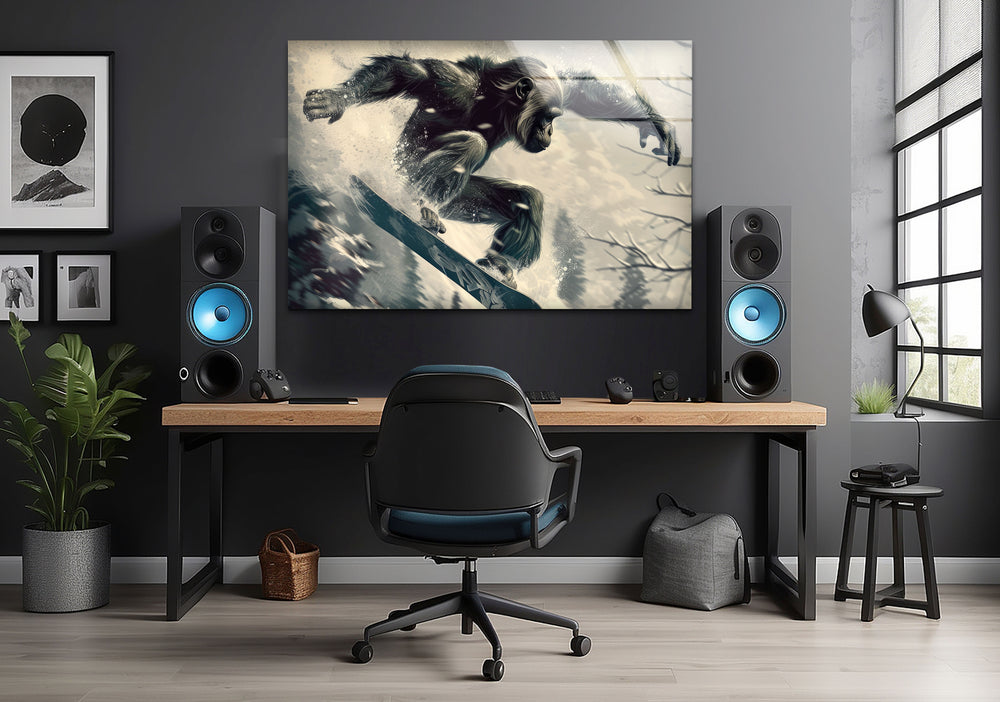 Skier Gorilla Cool Glass Photos & Wall Art Decor