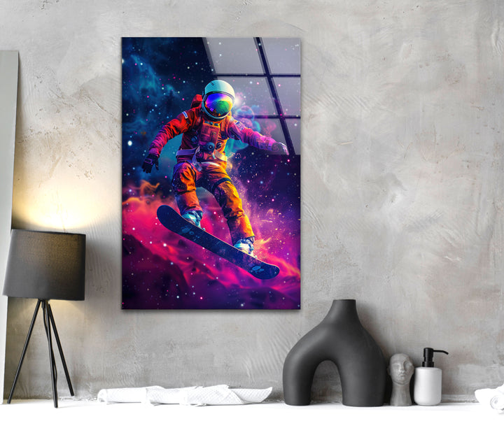 Snowboarder in an Astronaut Glass Art Painting & Cool Art Prints