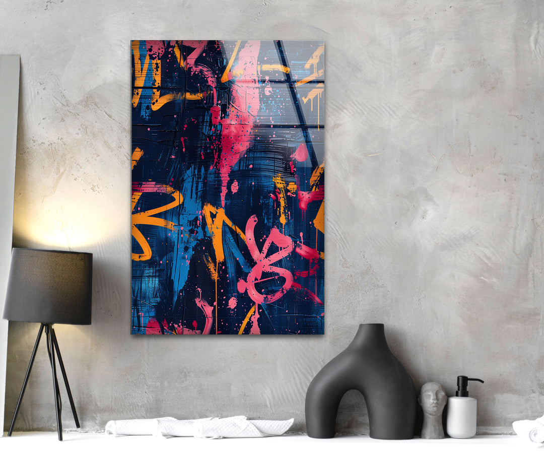 Blue Street Graffiti Glass Wall Decor & Cool Artwork