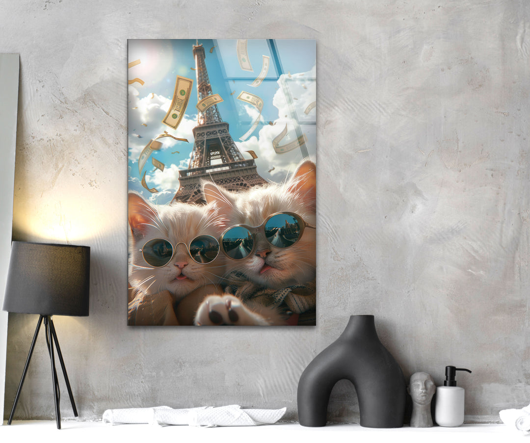 Two Cats in Paris Glass Wall Art large glass photo prints, glass wall photos