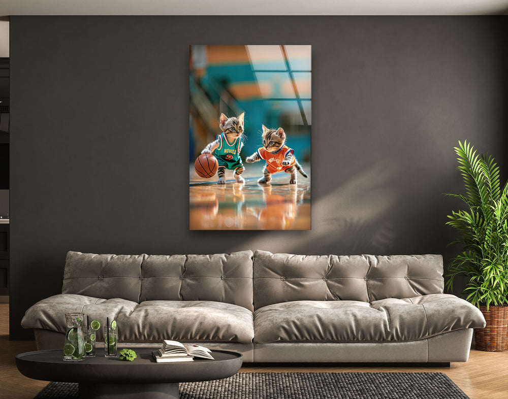 Basketball Player Cats Glass Wall Art glass image printing, glass prints from photos