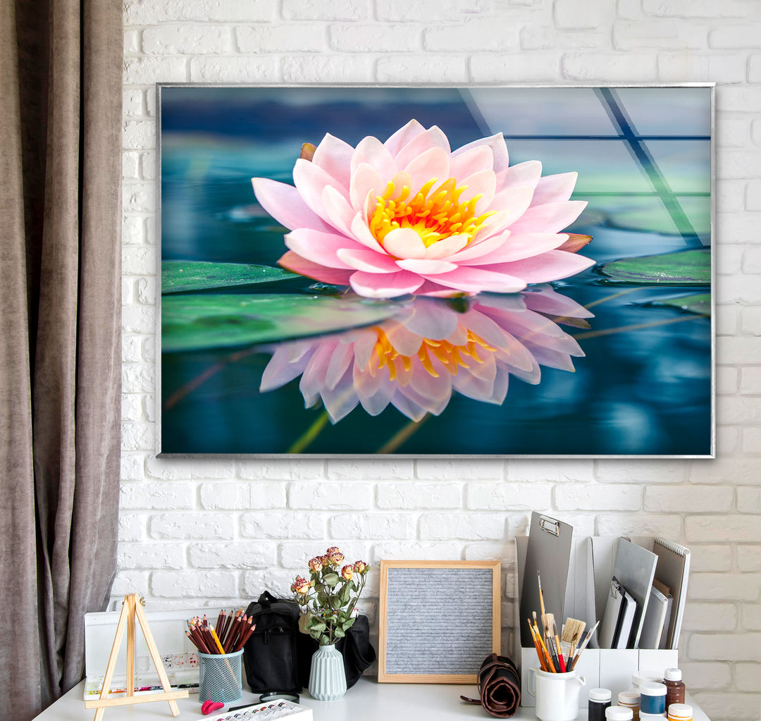 Pink Lotus Flower Glass Wall Art, custom glass photo prints, large glass prints