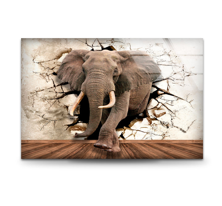 3D Elephant Glass Wall Art glass image printing, glass prints from photos