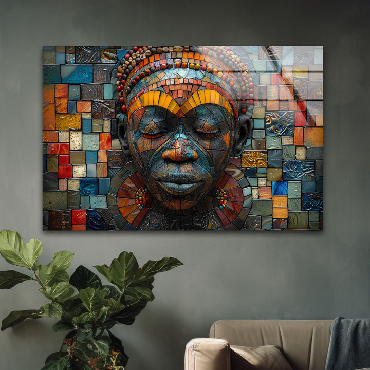 Colorful Mosaic Head Glass Wall Decor & Cool Artwork