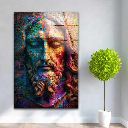 Mosaic Portrait Of Jesus Tempered Glass Wall Art - MyPhotoStation