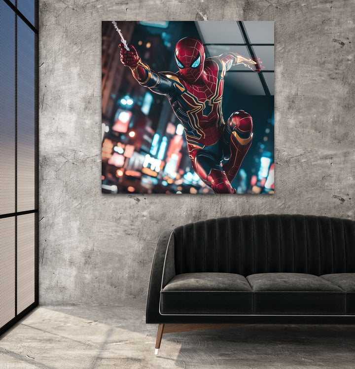 Iron Spiderman Glass Wall Art glass art painting, glass art for the Wall
