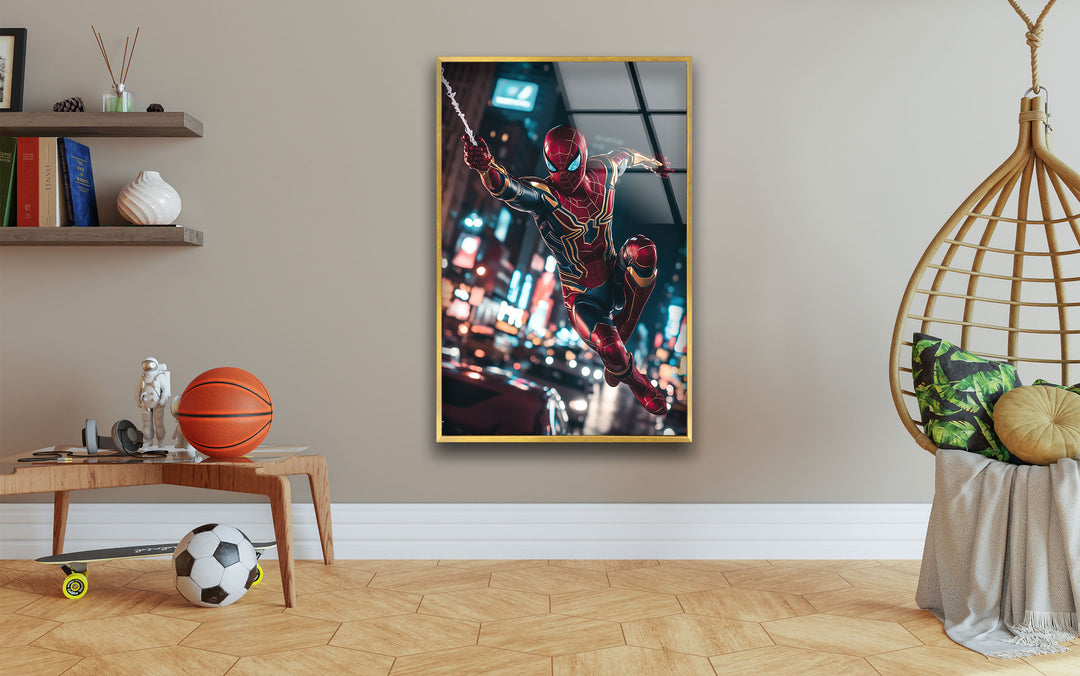 Iron Spiderman Glass Wall Art photo print on glass, prints on glass wall art
