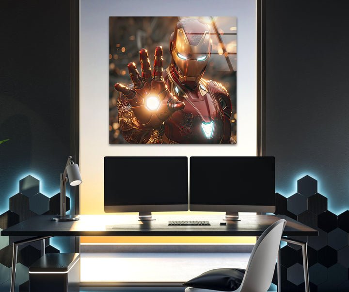 Vivid Iron Man Glass Wall Art print picture on glass, Tempered Glass Wall Art
