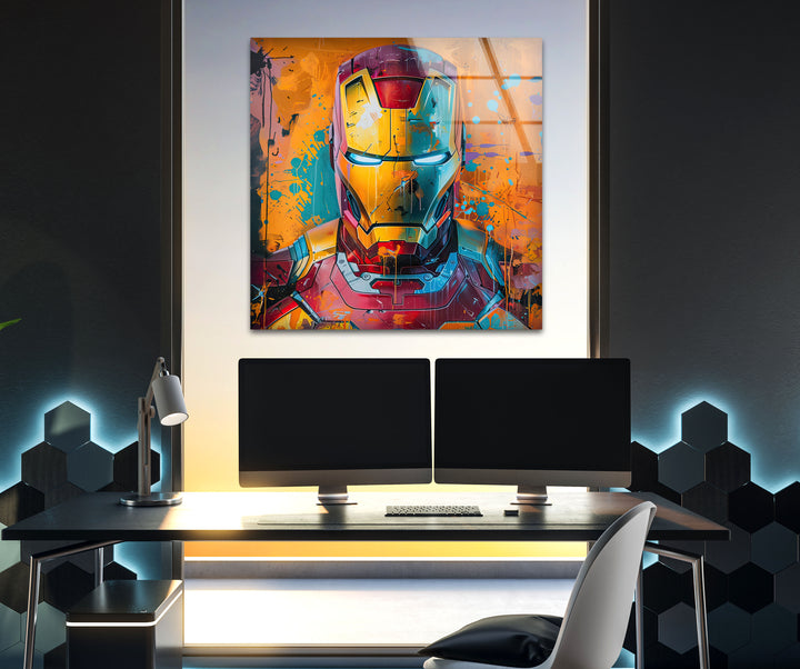 Iron Man Splash Art Glass Wall Art glass pictures for Wall, glass prints wall art
