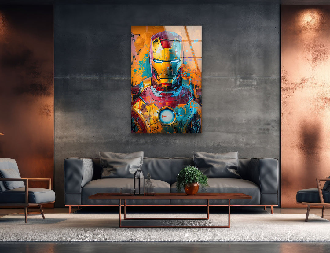 Iron Man Splash Art Glass Wall Art photo print on glass, prints on glass wall art
