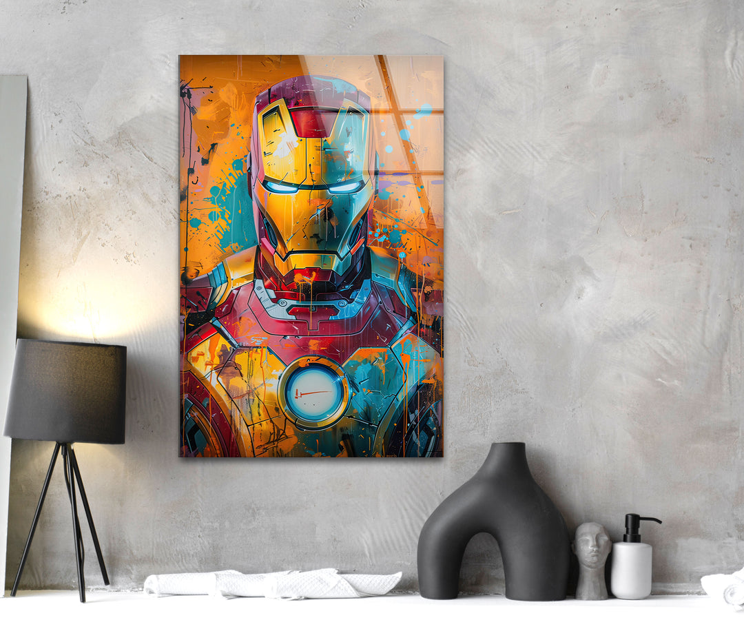 Iron Man Splash Art Glass Wall Art custom glass photo prints, large glass prints
